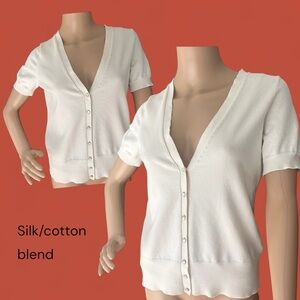 Talbots Silk Cotton Blend Button Front Cardigan Ivory White Women’s Small